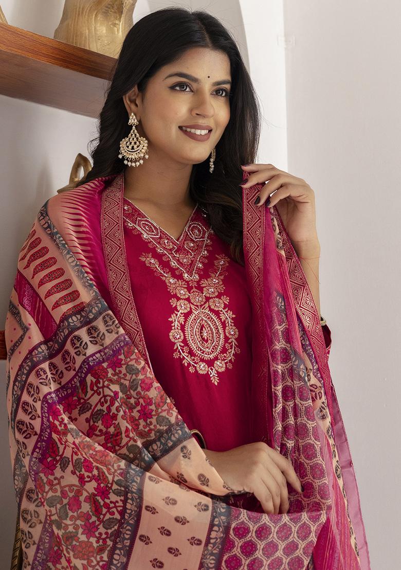 Pink Printed Silk Salwar Kameez