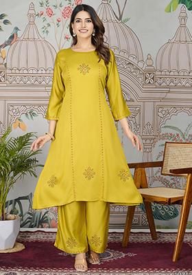 Mustard Yellow Embroidered Silk Salwar Kameez