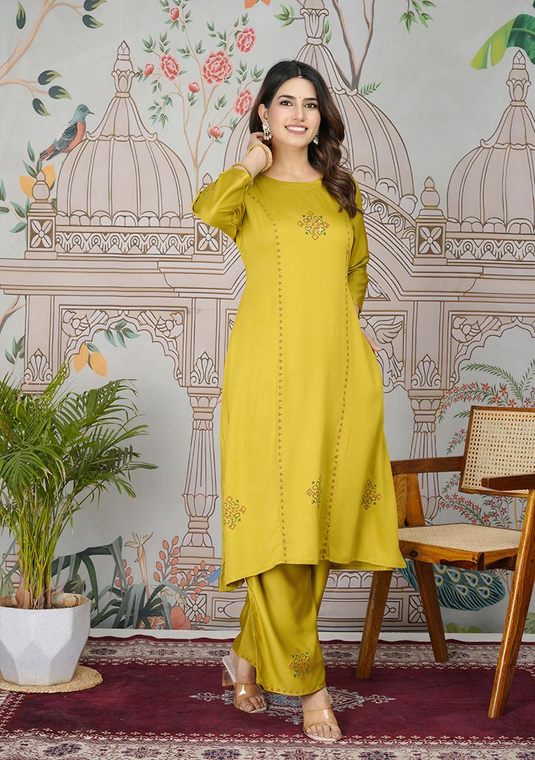 Mustard Yellow Embroidered Silk Salwar Kameez