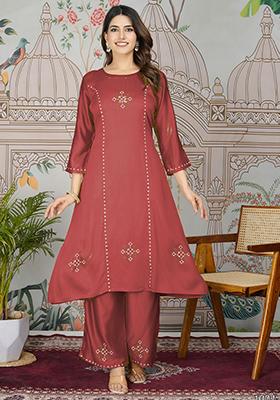 Dusty Red Embroidered Silk Salwar Kameez