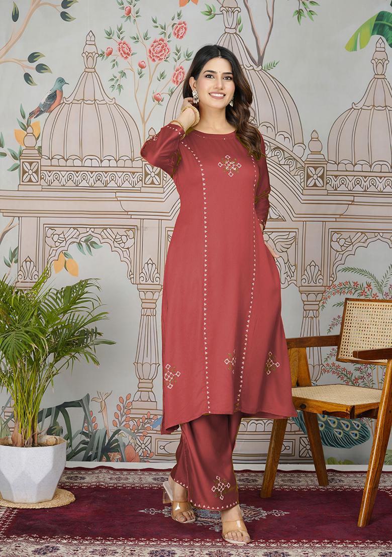 Dusty Red Embroidered Silk Salwar Kameez