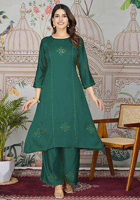Rama Green Embroidered Silk Salwar Kameez