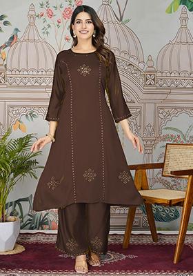 Dark Grey Embroidered Silk Salwar Kameez