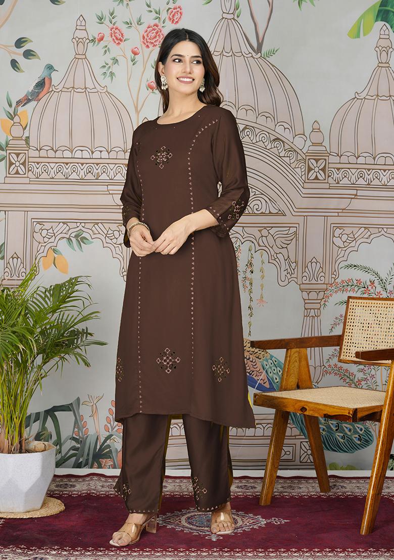 Dark Grey Embroidered Silk Salwar Kameez