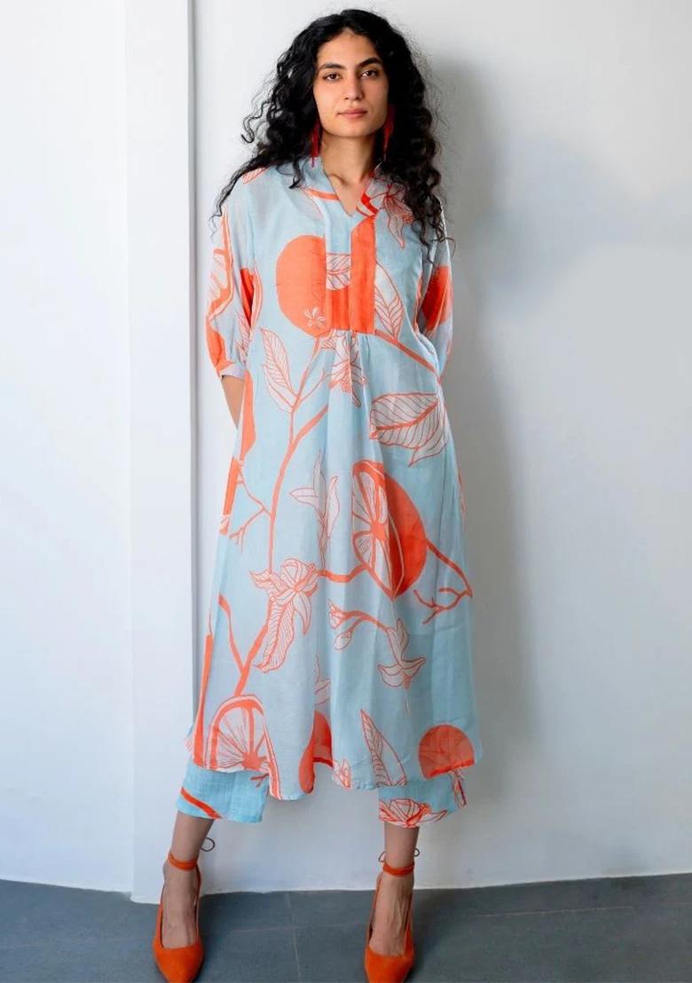 Sky Blue Printed Viscose Salwar Kameez
