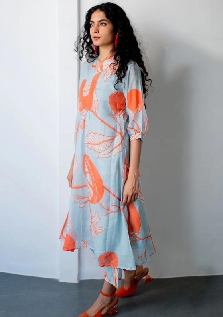 Sky Blue Printed Viscose Salwar Kameez