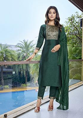 Green Printed Silk Salwar Kameez