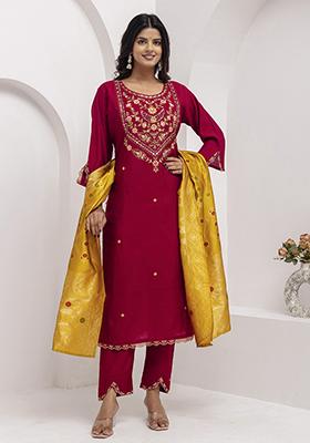 Maroon Embroidered Silk Salwar Kameez