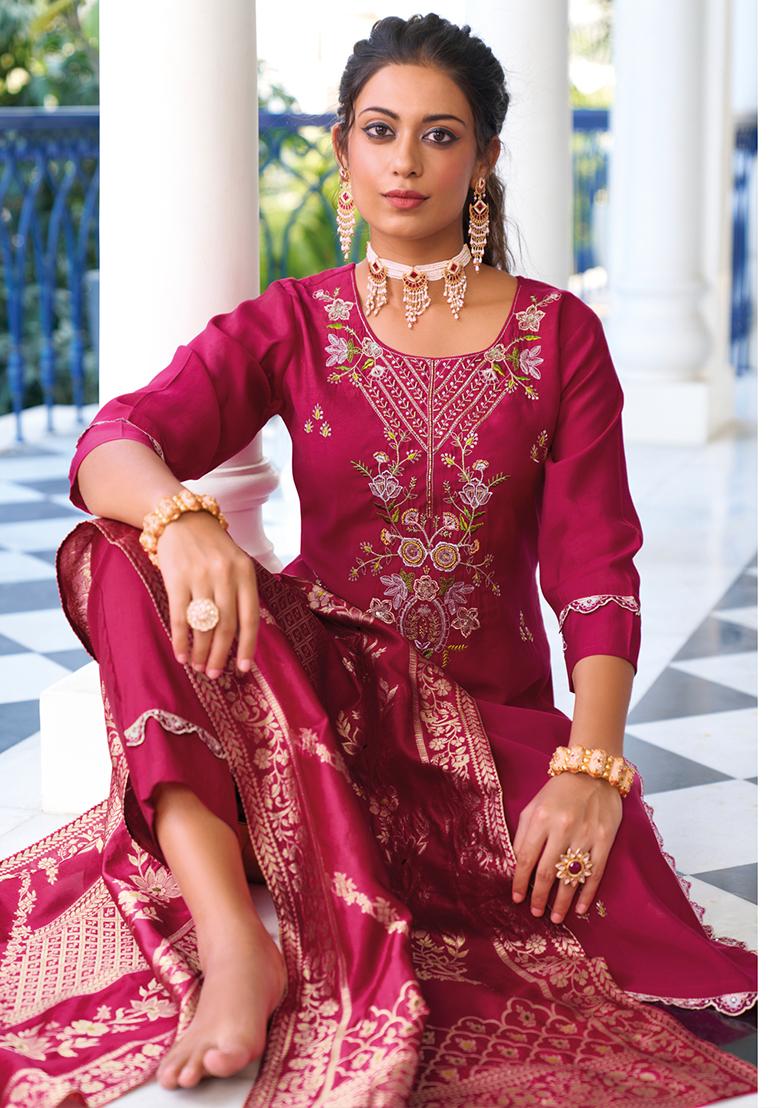 Pink Embroidered Silk Salwar Kameez