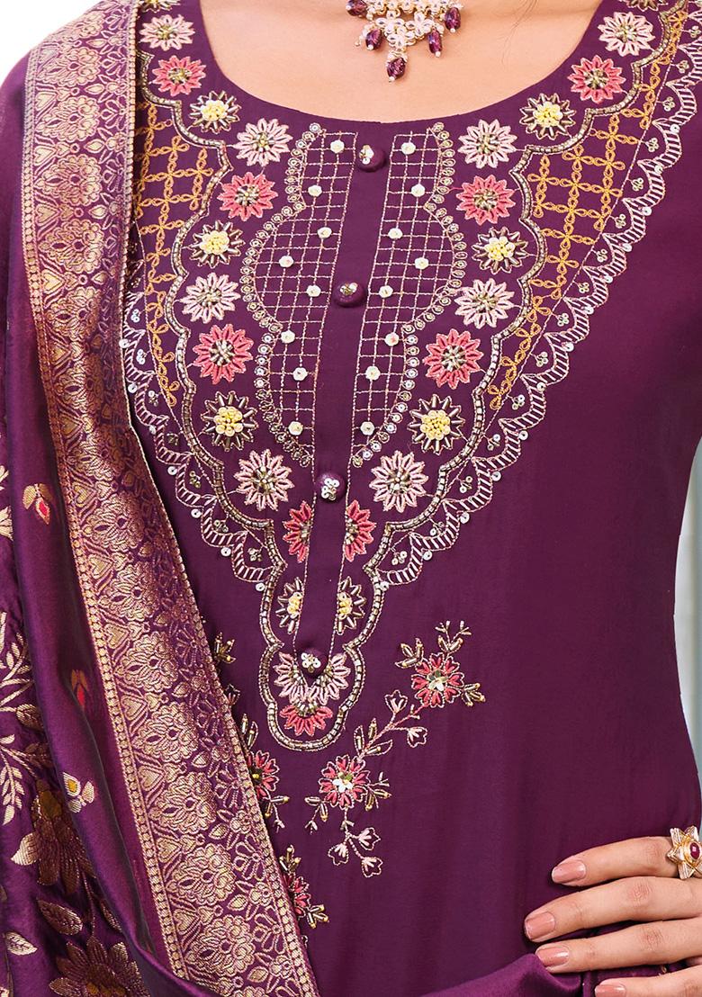 Purple Embroidered Silk Salwar Kameez