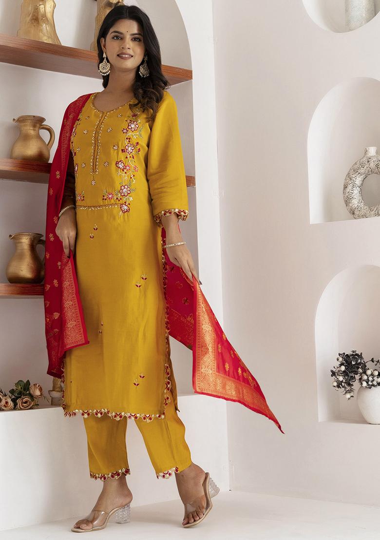 Yellow Embroidered Silk Salwar Kameez