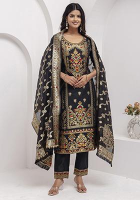 Black Embroidered Silk Salwar Kameez