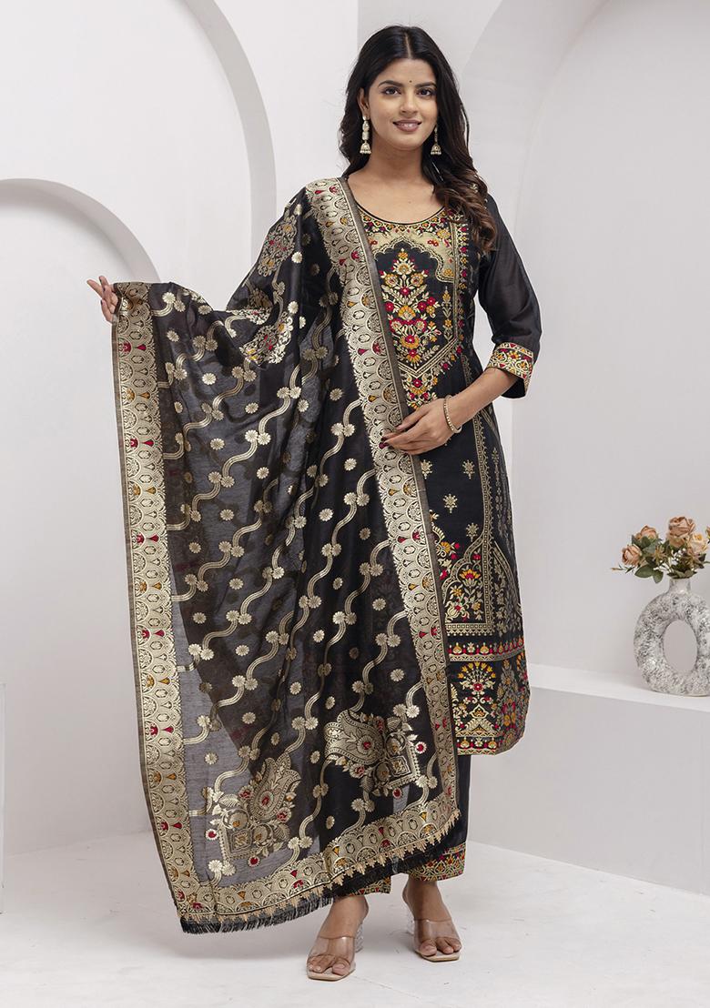 Black Embroidered Silk Salwar Kameez