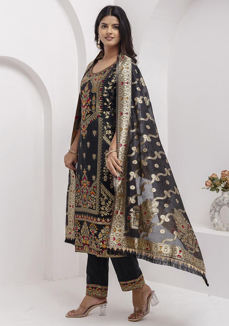 Black Embroidered Silk Salwar Kameez