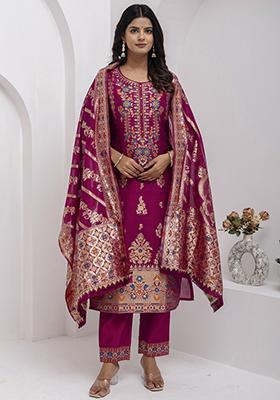Purple Embroidered Silk Salwar Kameez