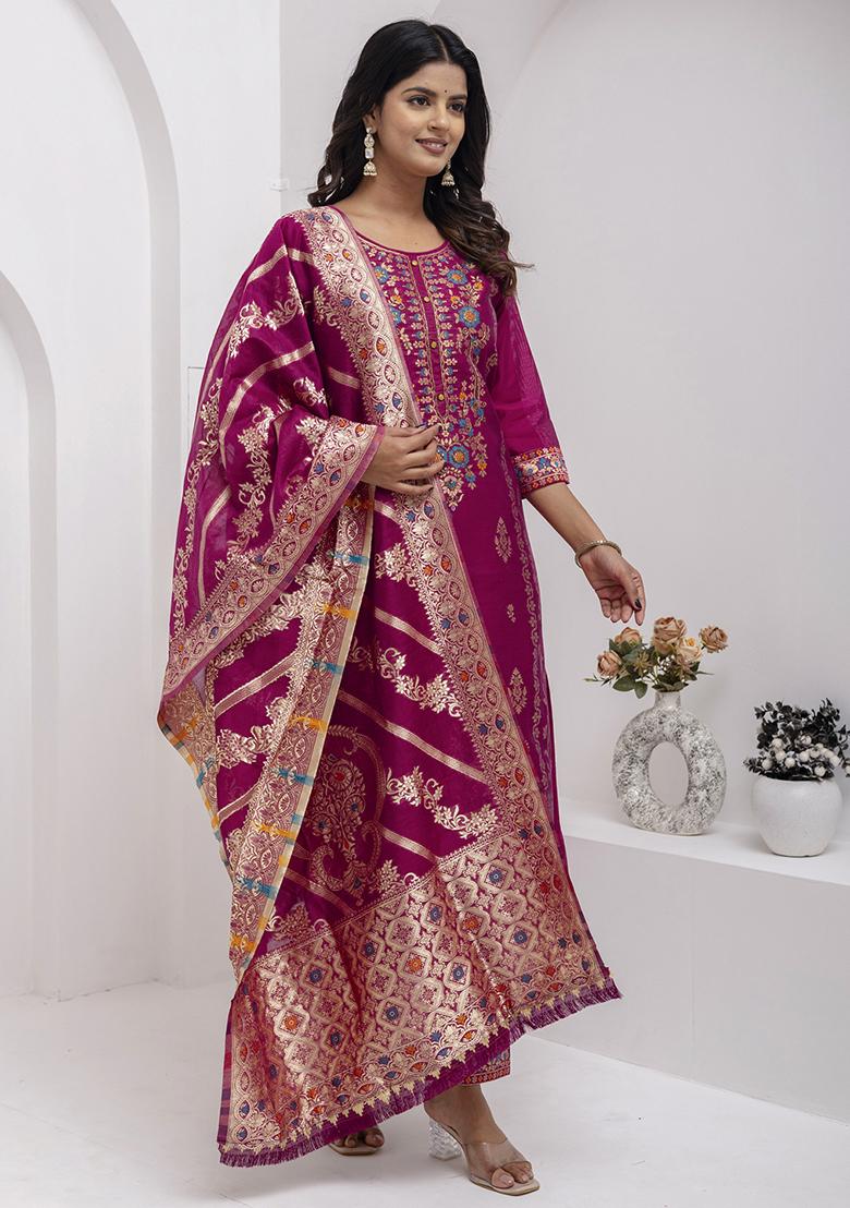 Purple Embroidered Silk Salwar Kameez