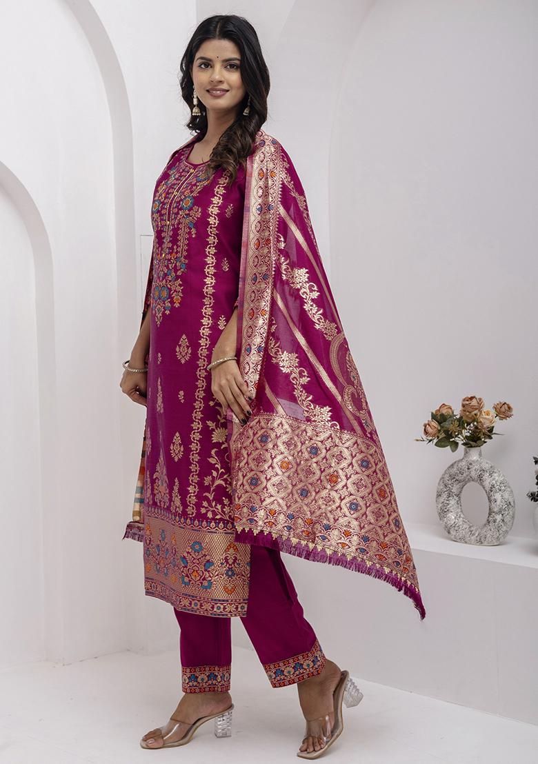 Purple Embroidered Silk Salwar Kameez