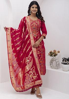 Red Embroidered Silk Salwar Kameez