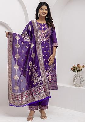 Lavender Embroidered Silk Salwar Kameez