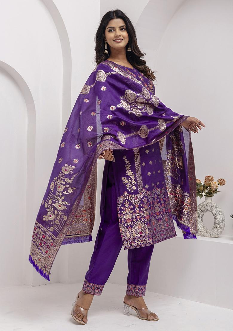 Lavender Embroidered Silk Salwar Kameez