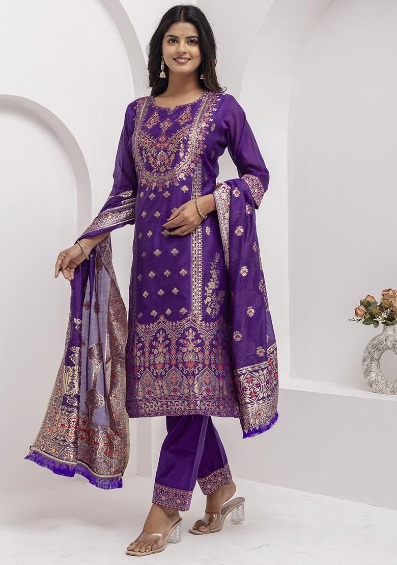Lavender Embroidered Silk Salwar Kameez