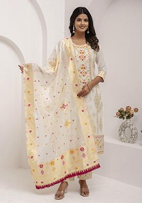White Embroidered Silk Salwar Kameez
