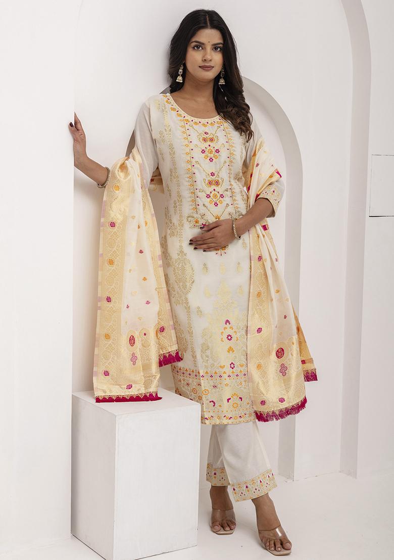White Embroidered Silk Salwar Kameez