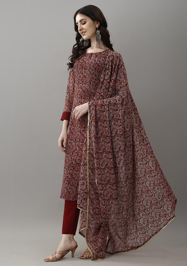 Maroon Printed Georgette Salwar Kameez