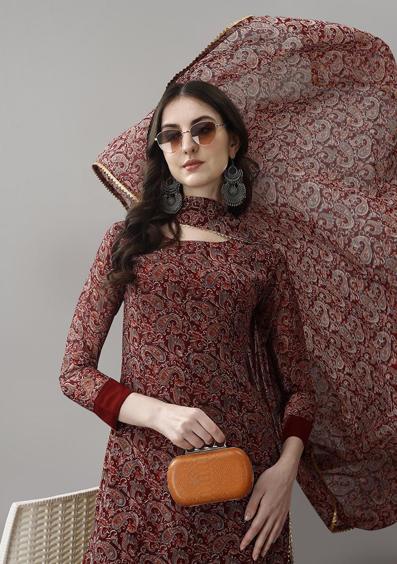 Maroon Printed Georgette Salwar Kameez