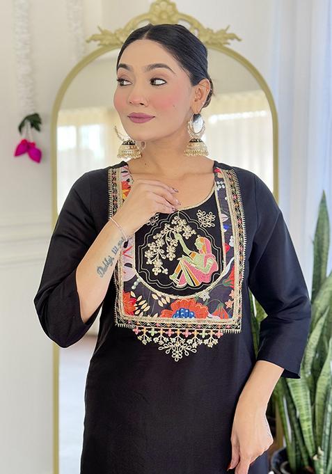 Black Embroidered Chanderi Salwar Kameez With Dupatta