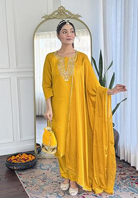 Yellow Embroidered Chanderi Salwar Kameez