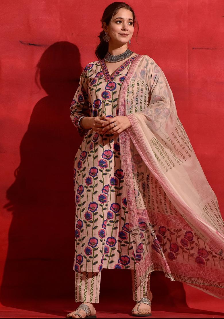 Pink Printed Rayon Salwar Kameez