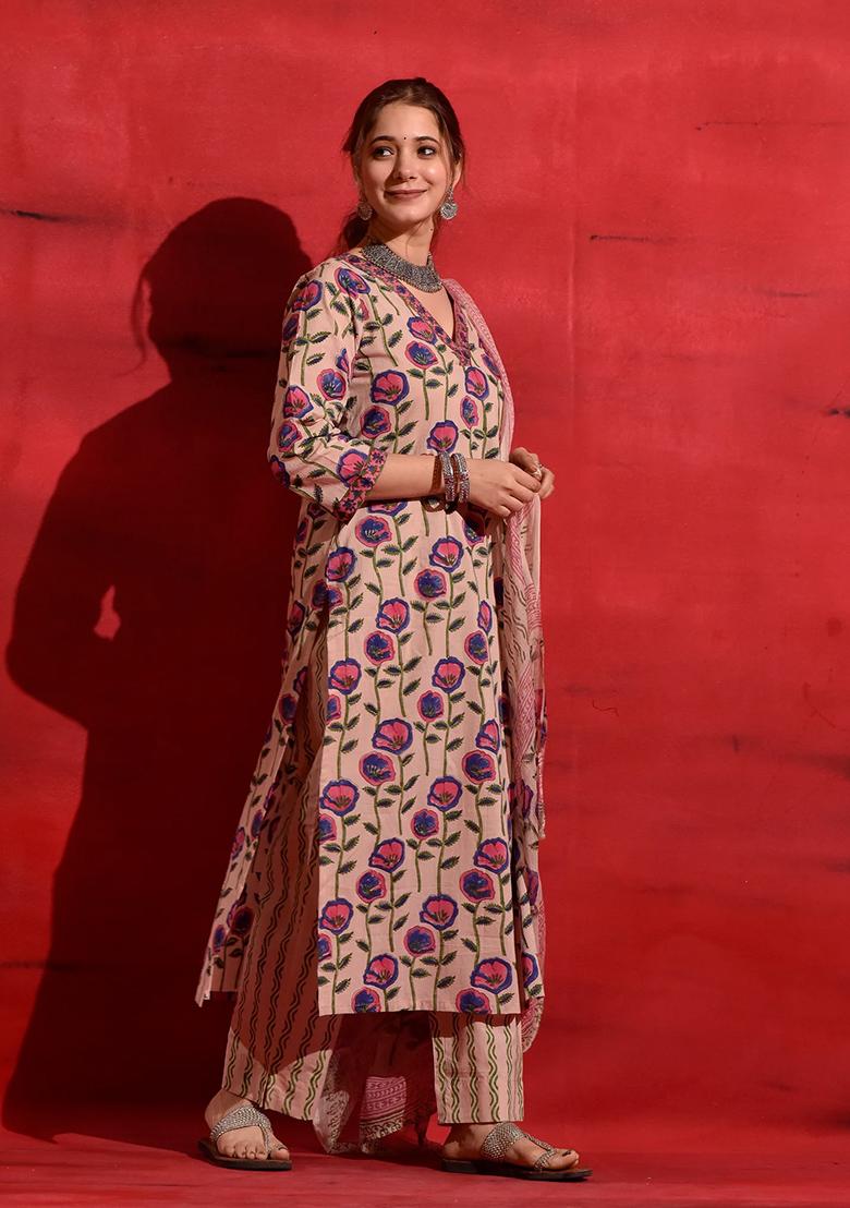 Pink Printed Rayon Salwar Kameez