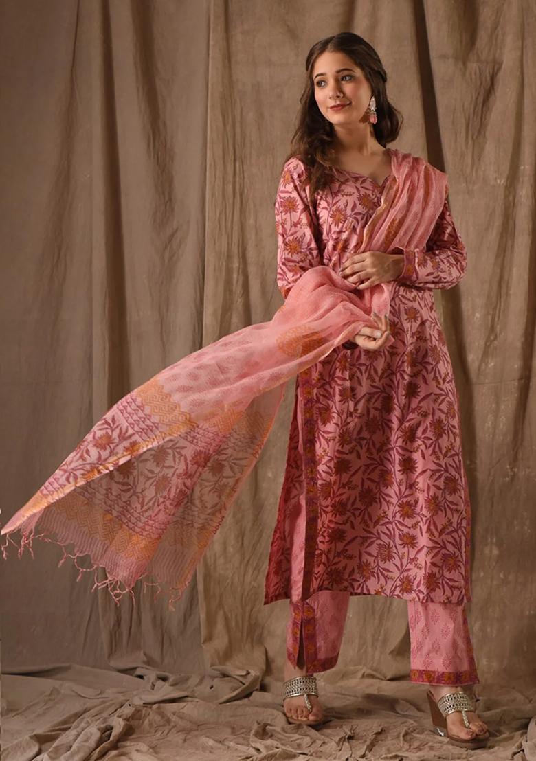 Peach Printed Rayon Salwar Kameez
