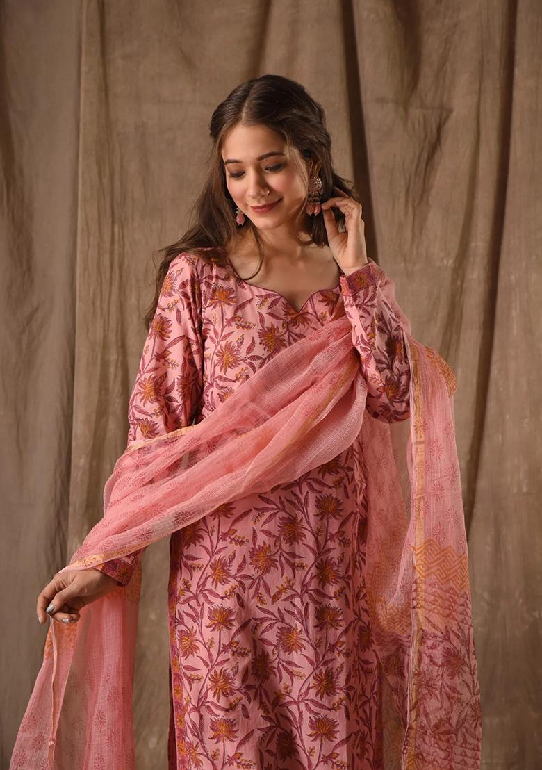 Peach Printed Rayon Salwar Kameez