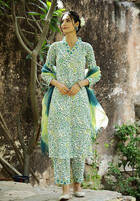 Sea Green Printed Rayon Salwar Kameez