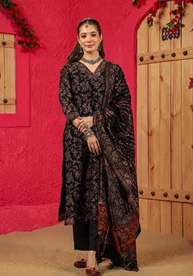 Black Printed Rayon Salwar Kameez