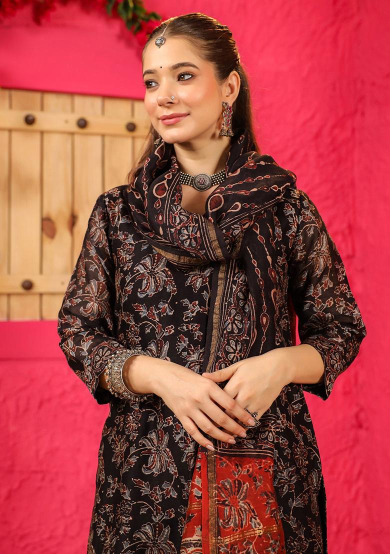 Black Printed Rayon Salwar Kameez