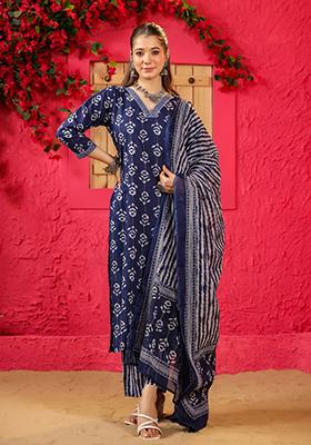 Blue Printed Rayon Salwar Kameez