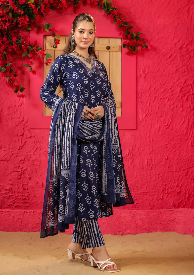 Blue Printed Rayon Salwar Kameez