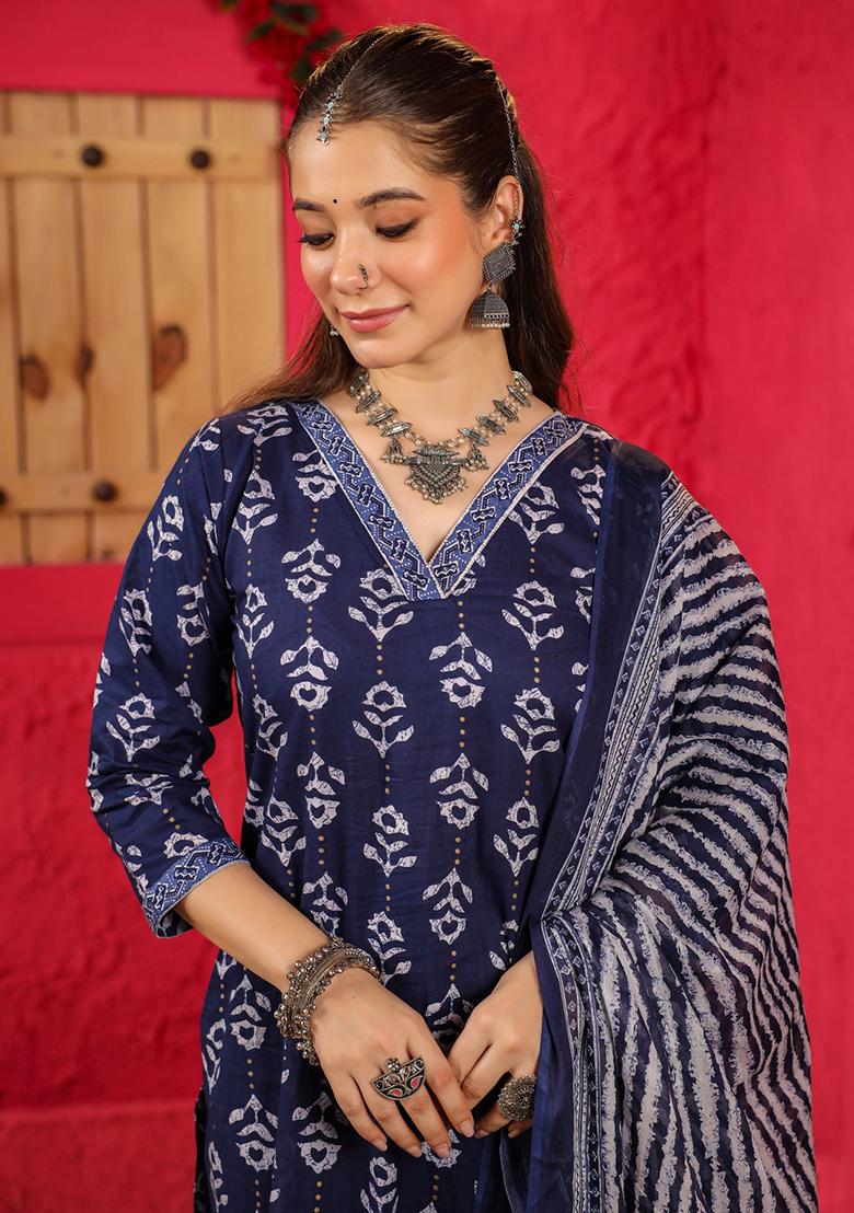 Blue Printed Rayon Salwar Kameez