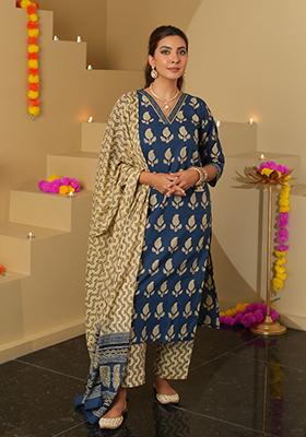 Blue Printed Rayon Salwar Kameez