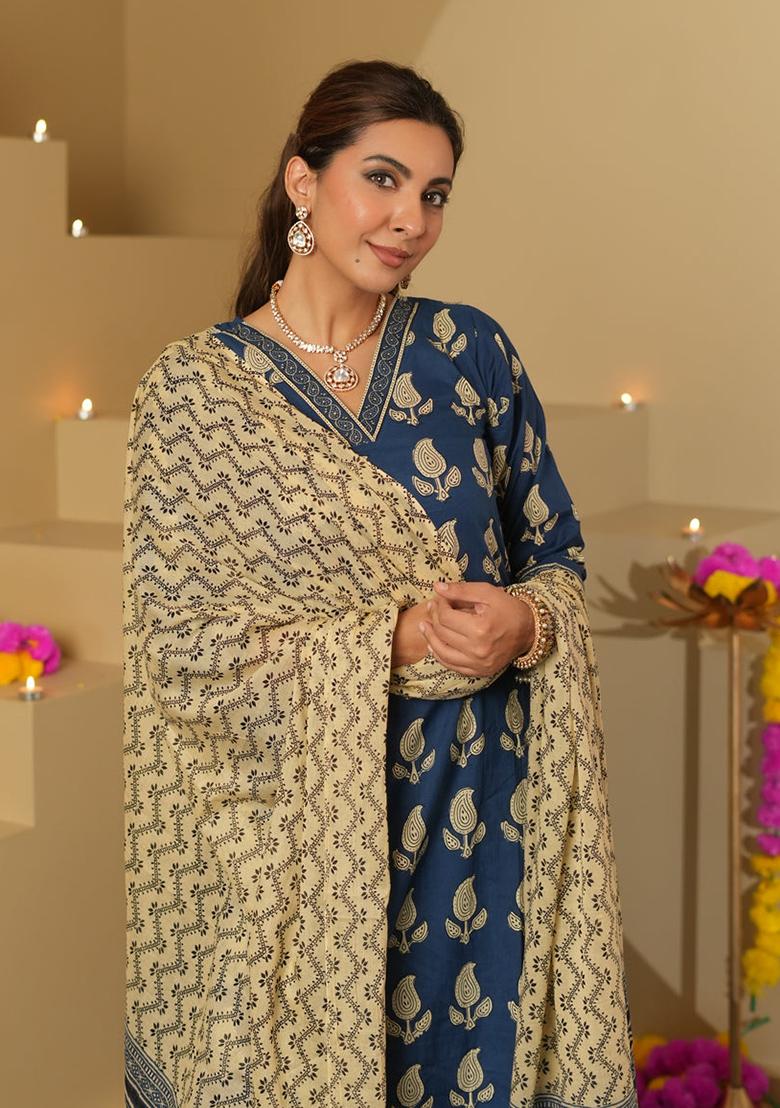 Blue Printed Rayon Salwar Kameez