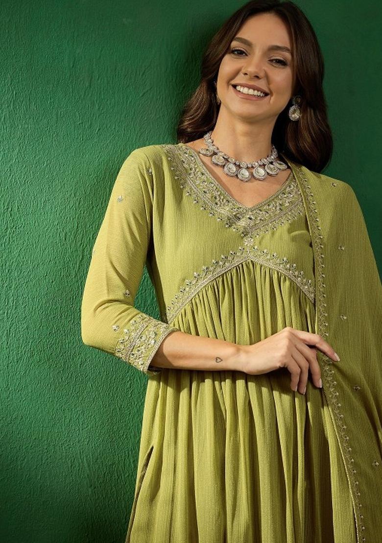 Green Embroidered Georgette Salwar Kameez