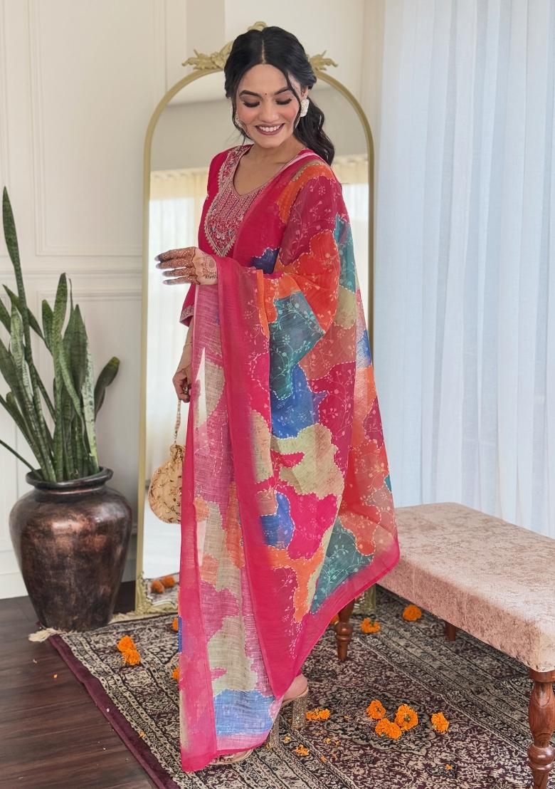 Pink Embroidered Chanderi Salwar Kameez