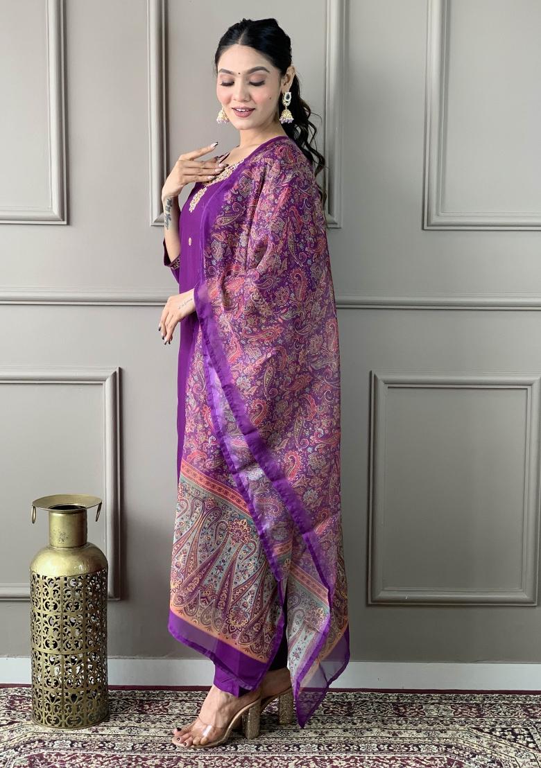 Royal Purple Embroidered Rayon Salwar Kameez