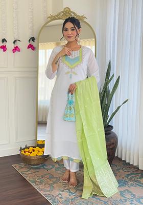 Off White Embroidered Chanderi Salwar Kameez