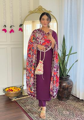 Purple Embroidered Silk Salwar Kameez