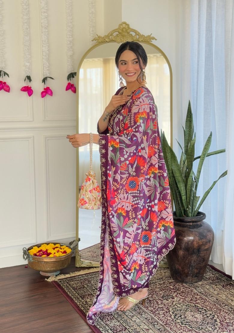 Purple Embroidered Silk Salwar Kameez