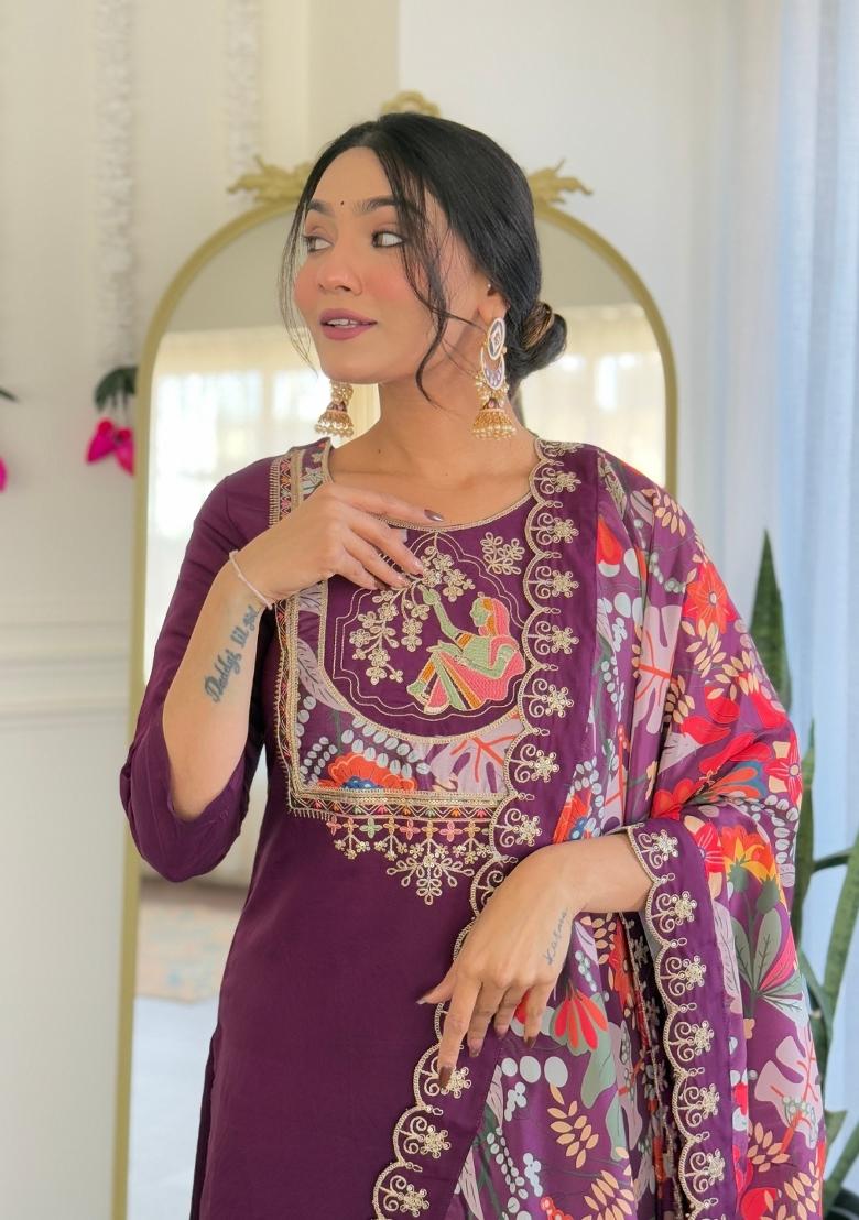 Purple Embroidered Silk Salwar Kameez